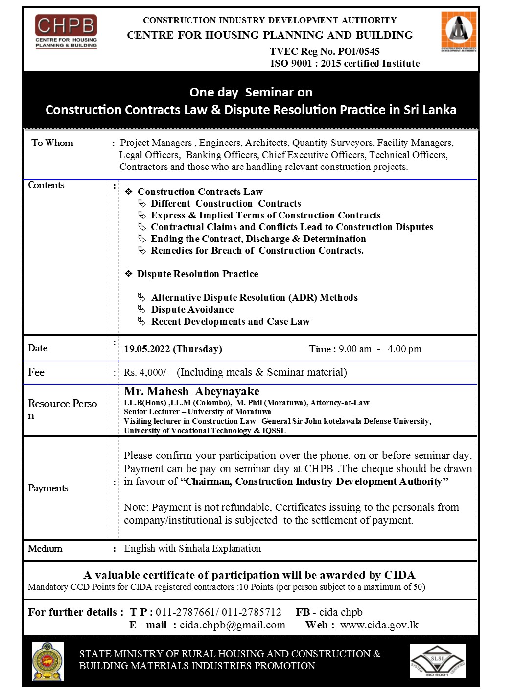 CCD Program Construction Industry Development Authority